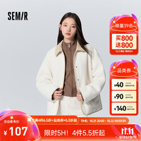 森马（Semir）外套女仿羊羔毛仿麂皮撞色翻领复古冬季落肩宽松上衣潮流慵懒 白咖色调00315 XL 170/92A
