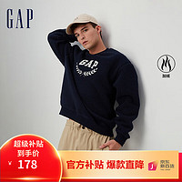 Gap男女装秋季LOGO仿羊羔绒宽松廓形卫衣762596休闲上衣 海军蓝 185/108A(XL)