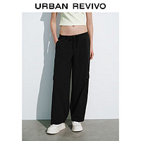 URBAN REVIVO UR2024夏季新款女装休闲松紧腰抽绳贴袋薄款宽腿裤UWL640041