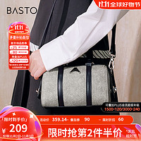 BASTO 百思图 2024秋季复古波士顿包单肩斜挎包女X3491CX4 灰/黑 均码