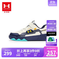安德玛（Under Armour）男女童板鞋秋冬款皮革保暖缓震户外休闲鞋2441310 米白/蓝 34码 