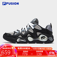 FILA 斐乐 FUSION斐乐潮牌男鞋VERTICAL复古篮球鞋2024秋季新款融裂鞋 银灰色/黑-SC 44