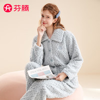 芬腾睡衣女【加厚暖绒】2024秋冬季少女感保暖翻领开衫长袖家居服套装 浅兰 XL