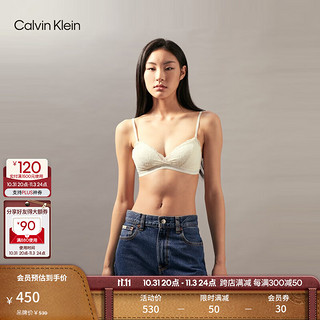 卡尔文·克莱恩 Calvin Klein 内衣24秋季女士ck性感蕾丝三角杯文胸QF7974AD 101-象牙白 M