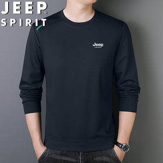 JEEP SPIRIT 吉普卫衣男长袖T恤男春秋圆领休闲宽松时尚透气打底衫 藏青 XL