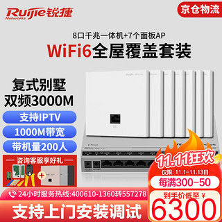 Ruijie 锐捷 全屋WiFi6面板AP套装RG-EG210G-P-H+RG-EAP162*7双频3000M面板别墅复式家用分布式组网套装