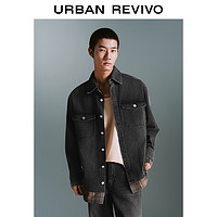 URBAN REVIVO UR2024冬季新款男装美式街潮格纹拼接宽松牛仔衬衫UMV840105