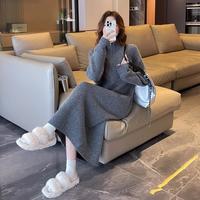 唐狮 TONLION2024秋冬女翻领拉链宽松长袖连衣裙简约慵懒风韩版休闲气质