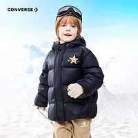 CONVERSE 匡威 儿童装男童女童短款连帽保暖羽绒服冬季新款外套上衣 黑色 S(140/68)