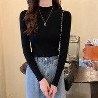 诗莉奥（SHILIAO）纯色半高领长袖毛衣女内搭打底衫春秋冬韩版百搭修身针织衫女上衣 半高领黑色 均码（80-130斤）