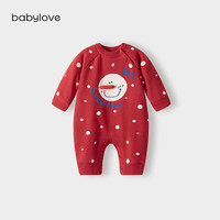 babylove婴儿连体衣冬季哈衣针织加绒加厚保暖宝宝过年防寒红毛衣