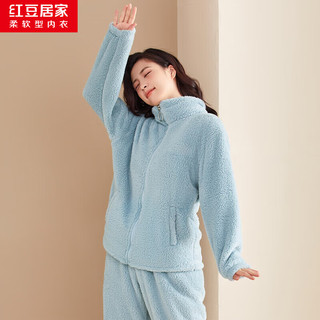 红豆居家（Hodohome）睡衣男女士秋冬保暖柔绒休闲时尚运动风拉链款家居服套装可外穿 女士浅天蓝 170/92A