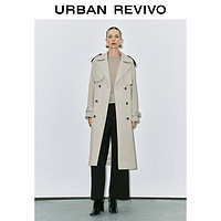 URBAN REVIVO UR2024冬季新款女装都市英伦风垂感双排扣廓形风衣UWG140143