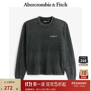 ABERCROMBIE & FITCH男装 24秋季美式复古做旧宽松圆领长袖T恤KI123-4080 黑灰色 M (180/100A)