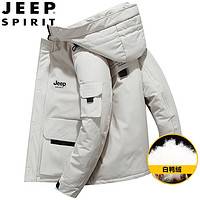 JEEP SPIRIT 吉普羽绒服男冬季短款工装外套加厚袄子宽松情侣防寒服 白色 3XL