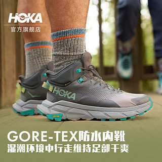 HOKA ONE ONE男女款夏季中帮轻量舒适防水户外徒步鞋TRAIL CODE GTX 银河灰/湖绿色-男 44 银河灰/湖绿色-男 （8月1日10点）