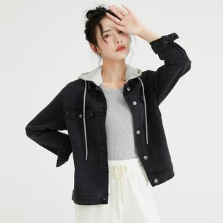 秋季时尚可脱卸针织帽长袖女式夹克牛仔外套女上衣