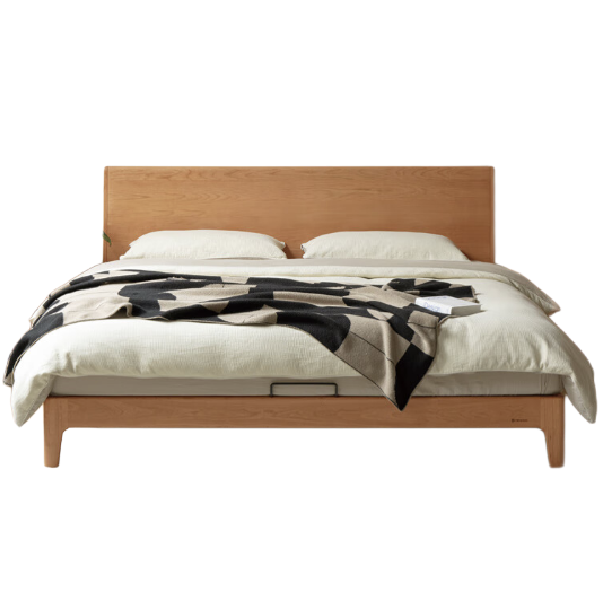 PLUS会员、今日必买：源氏木语 实木床 1.5*2m 低铺 樱桃木