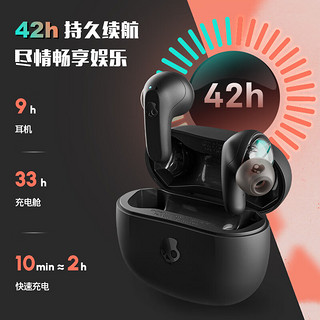 SKullcandy 骷髅头 Rail 魅力豆 真无线蓝牙耳机 入耳式运动跑步重低音耳机  纯黑色