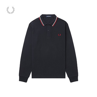 FRED PERRY 男士休闲POLO衫2024冬季宽松条纹麦穗刺绣长袖潮M3636