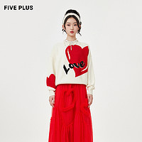 Five Plus 5+ 针织衫女爱心软糯宽松慵懒落肩袖套头衫女春装