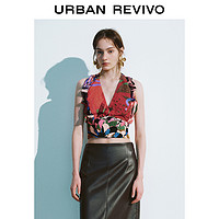 URBAN REVIVO UR2024秋季新款女装撞色创意印花V领露背吊带衫UWH240135