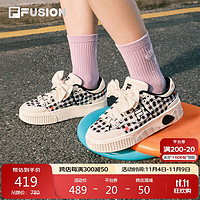 FILA 斐乐 FUSION斐乐官方潮牌女子板鞋2024运动鞋STACK黑白格休闲时尚