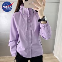 NASAR-FARM春秋季冲锋衣男纯色连帽防风防水款户外登山服夹克外套 女款紫色 XL