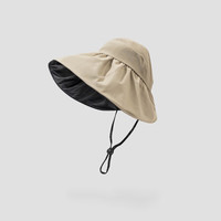 FOURDATRY 空顶黑胶防晒帽女夏季大檐遮脸遮阳帽轻薄夏季扎马尾大檐户外沙滩 黑胶半空顶