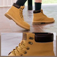 百丽复古大黄靴男户外休闲工装靴马丁靴8BS01DD3 黄色单里 40