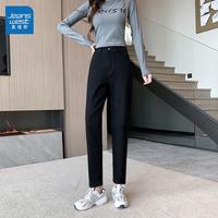 GL真维斯黑色牛仔裤女春秋2024时尚潮流直筒窄版修身裤子长裤