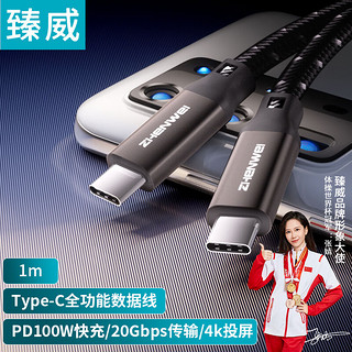 ZHENWEI 臻威 USB3全功能Type-C数据线 4K投屏视频线 PD100W5A快充线 苹果16/15华为 1米