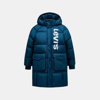 Levi's李维斯童装冬男童中长款羽绒服大小童可拆卸帽子保暖加厚