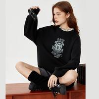 韩系花边拼接立领加绒卫衣女秋季印花宽松上衣