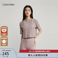 卡尔文·克莱恩 Calvin Klein 运动23春夏女士简约字母提花网格宽松跑步健身短袖T恤4WS3K112 630-枯玫瑰色 S