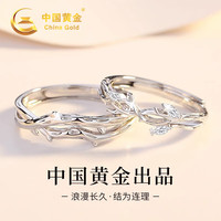 中国黄金连理枝银戒指男女求婚对戒表白 连理枝戒指【京速达】