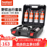 岩谷(Iwatani) ZB-19卡式炉套装户外便携炉瓦斯炉家用燃气灶火锅野外烧烤炉 ZB-19M炉黑色+4气+全收纳箱