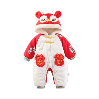 kmi婴儿衣服秋冬套装宝宝连体衣新年装拜年服新生儿加厚外出抱衣