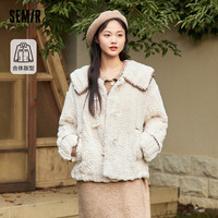 森马 Semir外套女仿兔毛大翻领少女感冬牛角扣肌理夹克文艺甜美2023