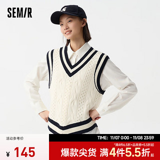 森马（Semir）背心女镂空撞色学院风2024春季叠穿V领套头衫 白色调00311 165/88A/L