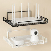 勤王阁路由器置物架电视机顶盒墙上免打孔墙壁托架壁挂式wifi收纳盒支架 黑色1个小号【带无痕钉+无痕贴】