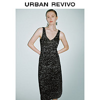 URBAN REVIVO UR2024秋冬女装质感花纱中长款吊带针织连衣裙UWG940256 黑色 XS