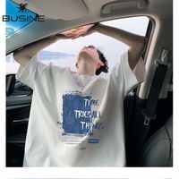 BUSINE100%纯棉五分袖休闲百搭短袖t恤男生夏季ins宽松中性半袖