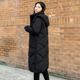女式韩版连帽羽绒服纯色舒适保暖大口袋外套女长款女士羽绒服外套