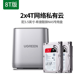 概率券、以旧换新补贴、PLUS会员：UGREEN 绿联 私有云DH2100+ 双盘位Nas网络存储 配酷狼硬盘（4TB*2）