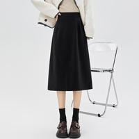 毛呢半身裙女秋冬高腰直筒复古开叉A字裙包臀中长裙