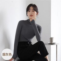 FOURDATRY秋冬内搭打底衫女百搭黑色长袖T恤女2024修身显瘦保暖上衣女 灰色 均码