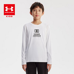 UNDER ARMOUR 安德玛 男童春季圆领速干长袖T恤休闲运动打底衫241101308 白色