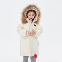 雪中飞 SNOWFLYING女童装羽绒服貉子毛大毛领保暖包容H版型中长防风连帽羽绒服