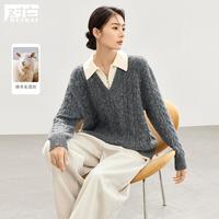 2024冬装老钱风经典绞花假两件拼接高级感针织衫女式毛衣